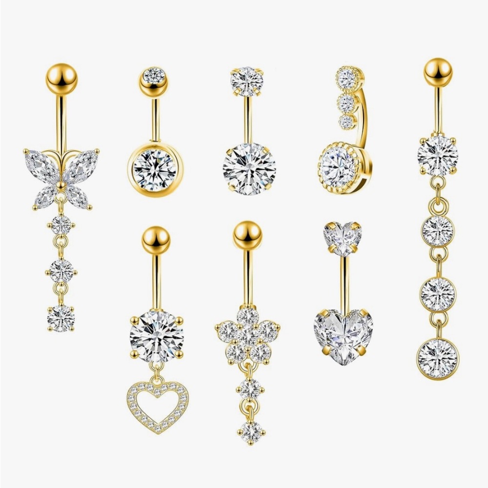 8 Belly Button Ring Dangle Piercing - 14G Surgical Steel Cute Navel Ring